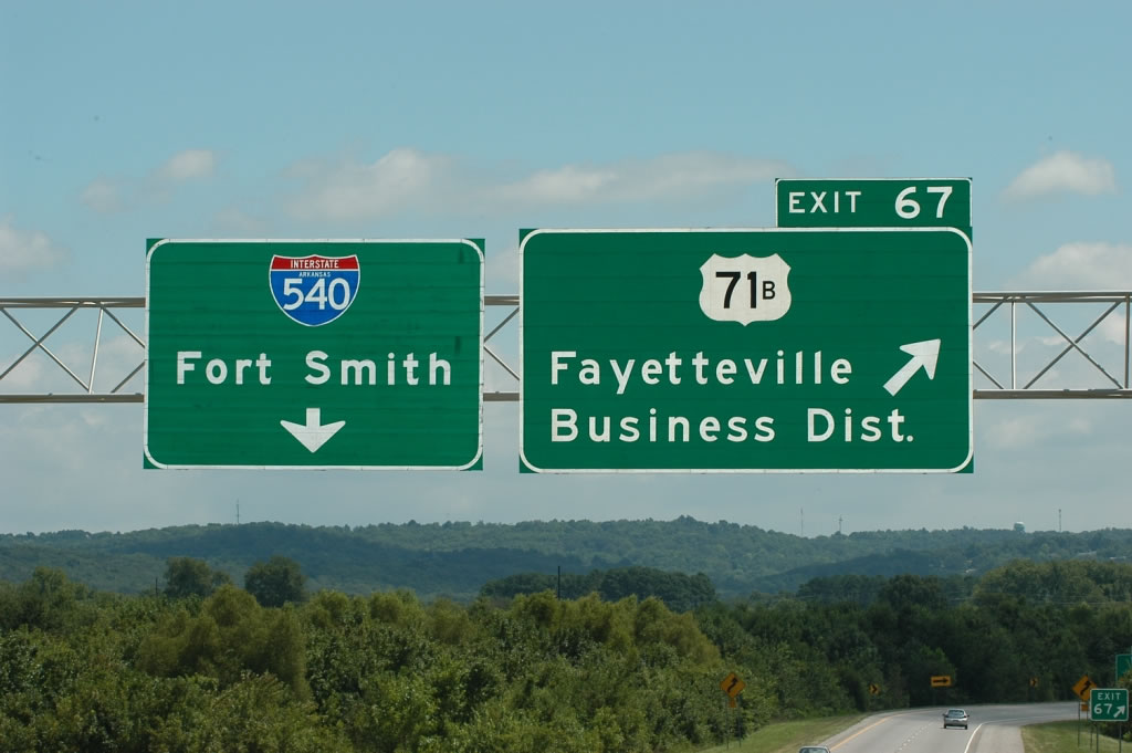 Southbound Interstate 540 at Exit 67, Junction Business U.S. 71 in Fayetteville.