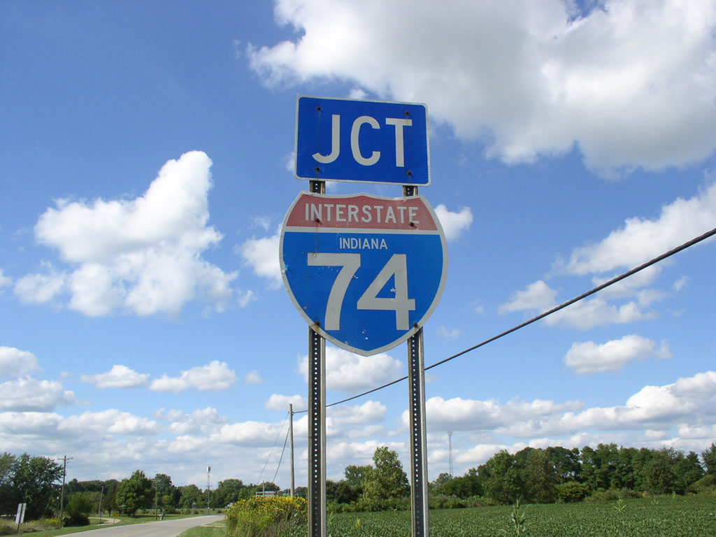 Northbound South Stringtown Road at the Covington Exit on Interstate 74 (Milepost 8) - advance junction sign.