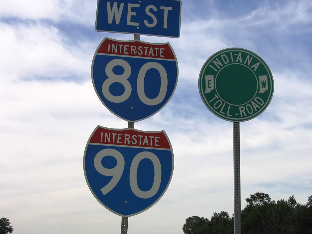 Westbound reassurance shields on the Indiana Toll Road between Exits 23 and 21 at Portage.