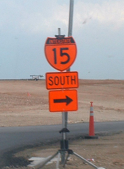 Sign in a construction zone on state route 160 near Las Vegas.