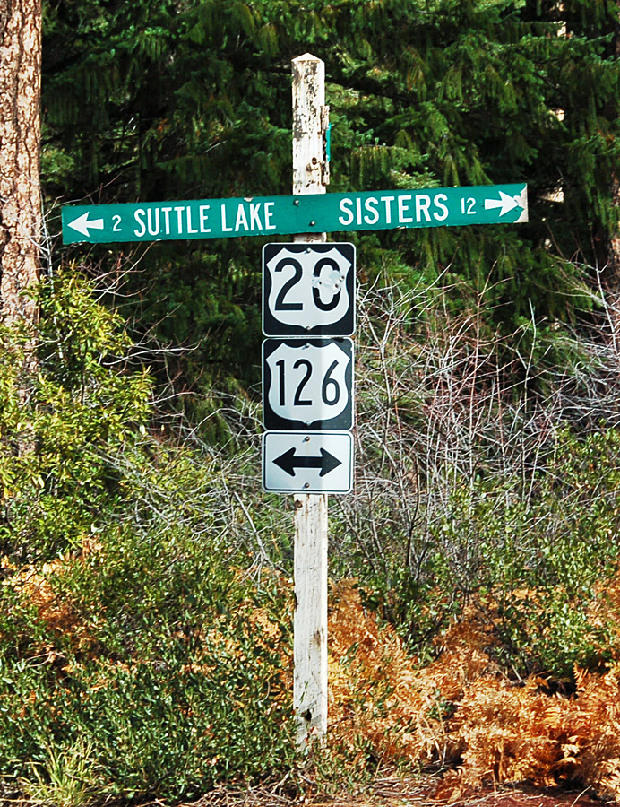 Correct US-20 and erroneous US-126 marker. US-126 was renamed to state route 126 in the early 1950s; this pair dates back only to the 1970s.