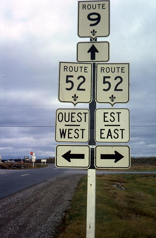 Lacolle.  <br><br>

<i>I think this may be your first Quebec photo, but that Canadian province wasn’t that far from Troy, NY, and I managed to get up there once during my time there.  This was before the total revamp of their numbering system, which introduced Autoroutes and the green fleur-de-lis signs.  I’ve seen an older version of these signs on E-bay from time to time.</i>