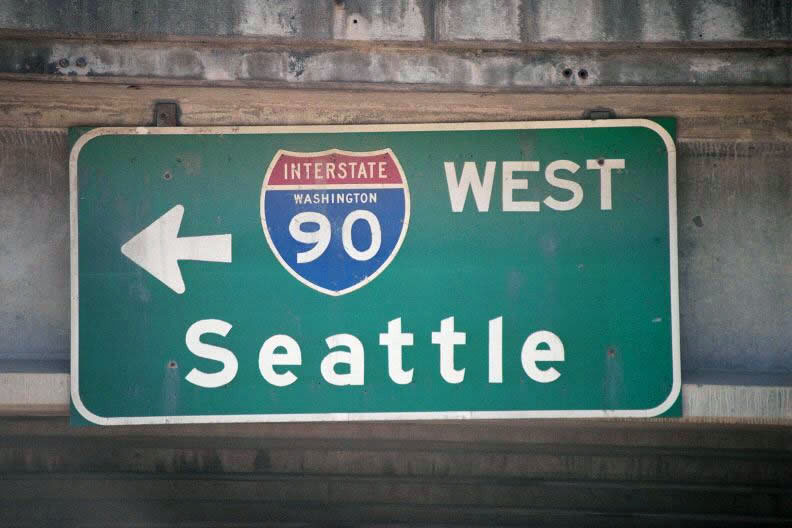 Overhead signs at the Snoqualmie Pass interchanges.    Second one, August 29th, 2009.