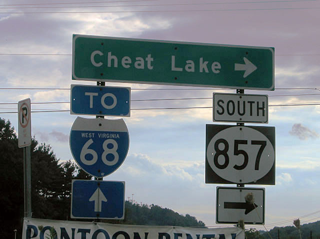 West Virginia 857 southbound approaching Interstate 68.